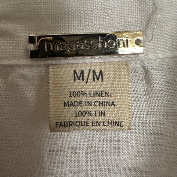 Magaschoni 100% Linen White Button-Down Shirt - Long Roll-Tab Sleeve - Size M - Picture 2 of 7